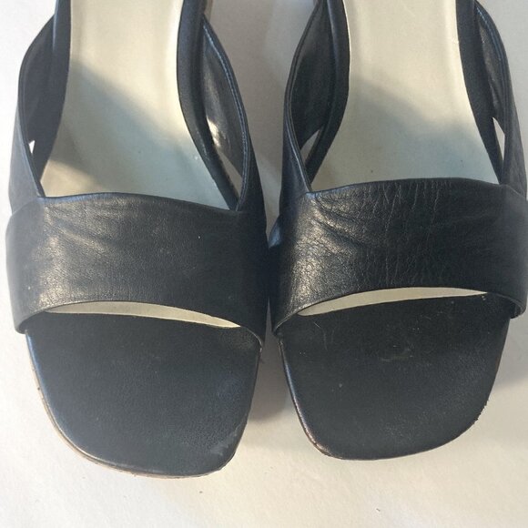 Nine West SZ 9N black leather slide cork platform wedge sandal - Picture 3 of 6